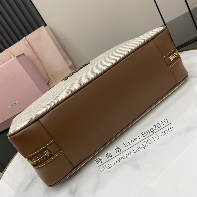 MIU MIU專櫃繆繆最新款原廠帆布配焦糖棕色公事包 jh2663型號：5BB172
